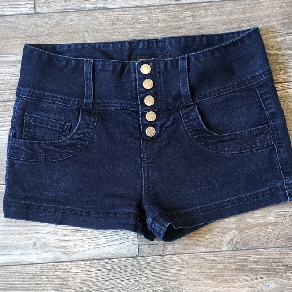 Guess Y2K Dark Blue Mid-Rise Button-Front Jean Shorts 26